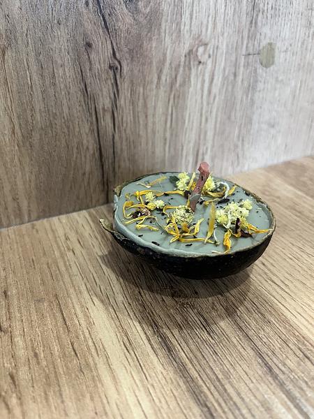 Кольорові воскові свічки в авакадо зображення