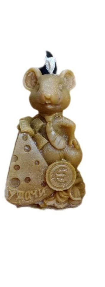 Свічки з натурального воску "Мишка з шматочком сиру і грошима"